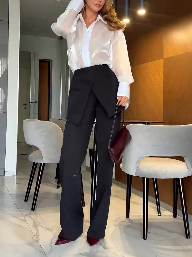 Elegant High-waisted Wrap Skirt With Layered Pants