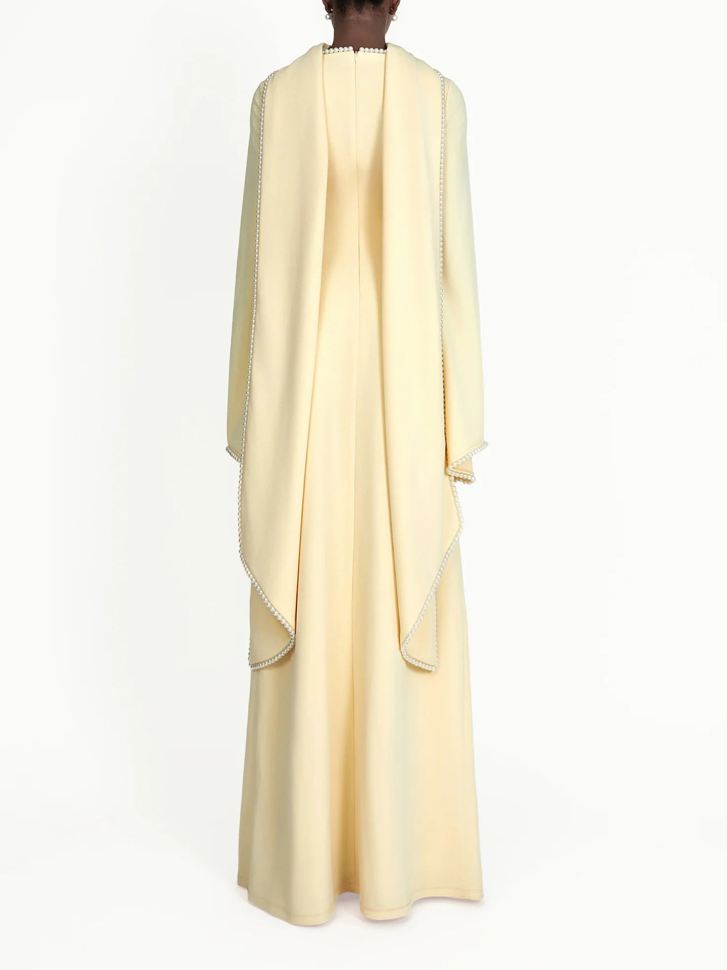 Elegant Pearl-Trimmed Cape Sleeve Maxi Dress