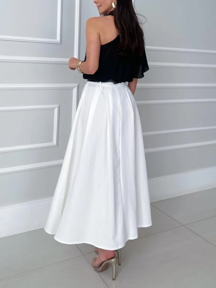 Elegant Asymmetrical Collar Shirt & Skirt Two-Piece Set
