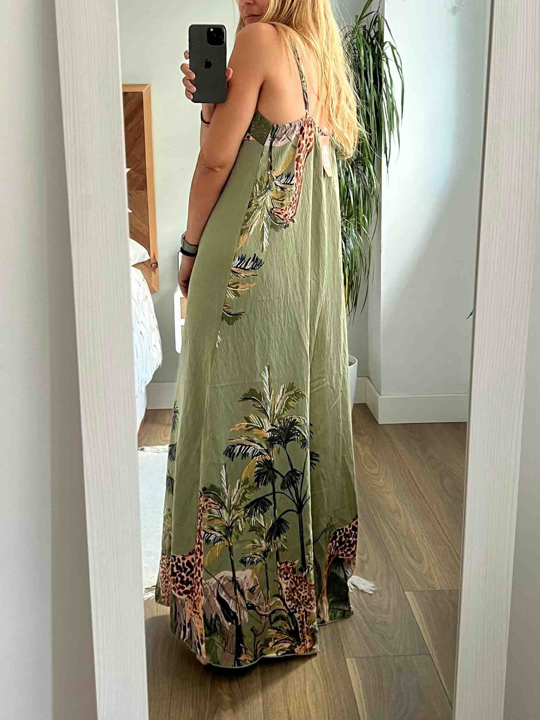 Tropical Giraffe Palm Tree Print Sleeveless High-Waist Jumpsuit