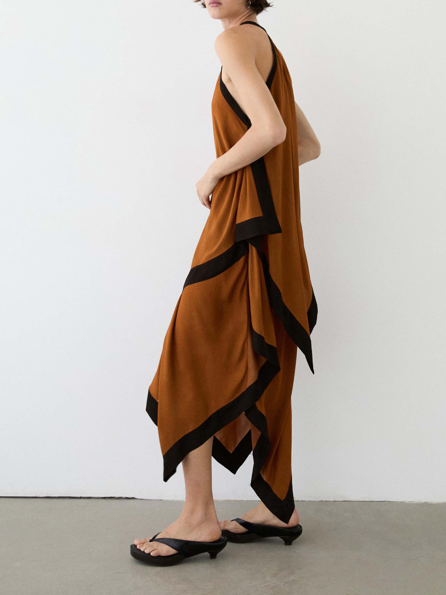 Elegant Color Block Halter Asymmetric Hem Midi Dress