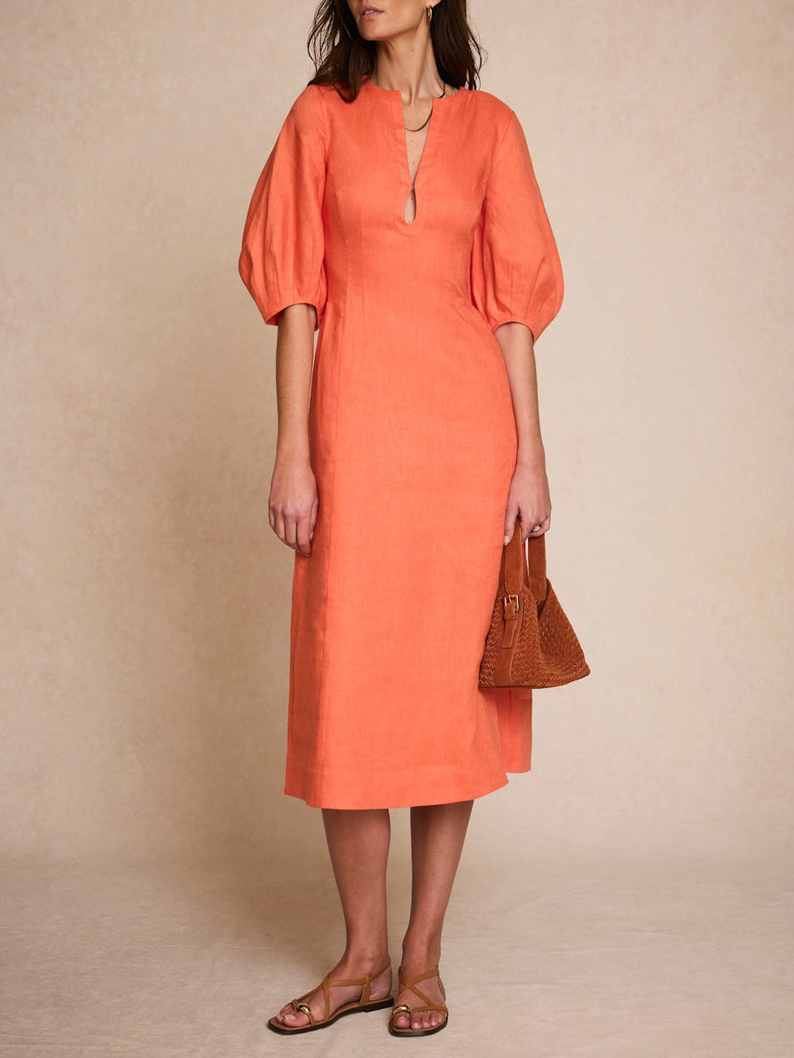 Exquisite Puff Sleeve A-Line Midi Dress