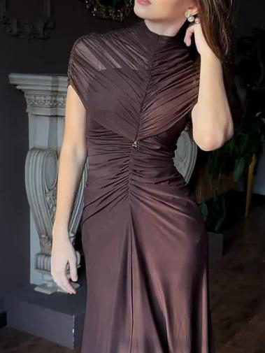 Mesh Pleated Short-sleeved Maxi Dress