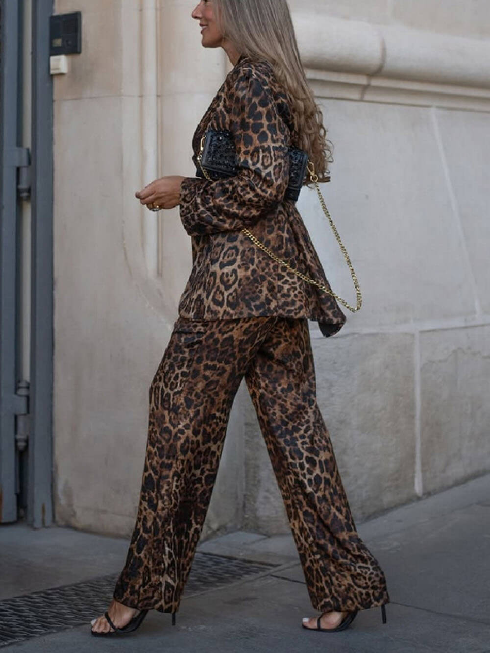 Fashion Leopard Print High-Waisted Wide-Leg Pants