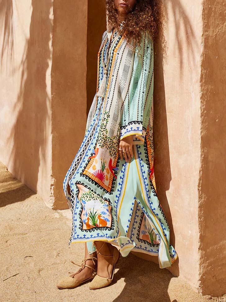 Unique Floral Print Kaftan Maxi Dress