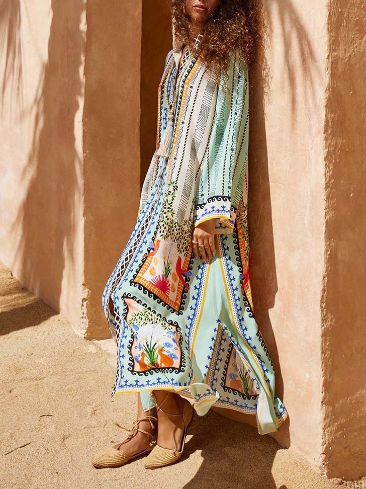 Unique Floral Print Kaftan Maxi Dress