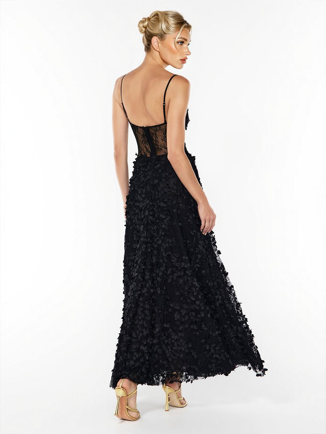 Elegant Lace Floral Applique A-Line Maxi Dress-Likemychoice