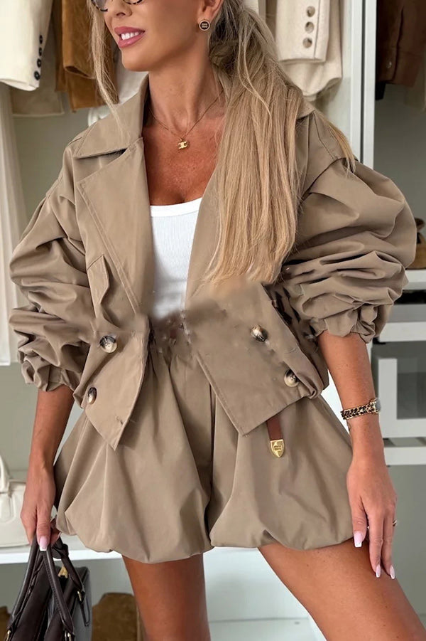 Elegant Ruched Sleeve Cropped Jacket