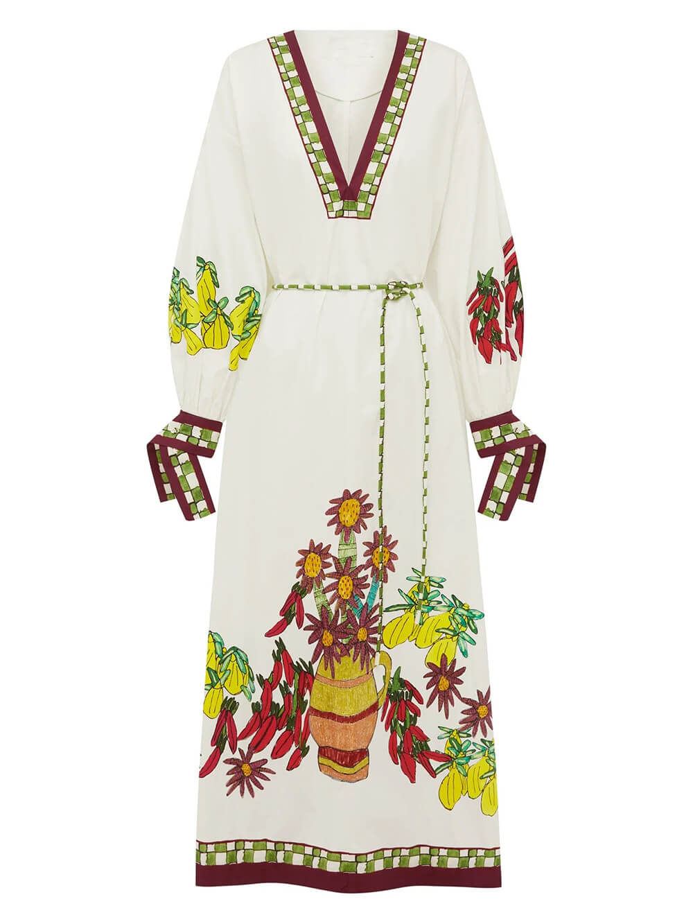 Unique Floral Print V-Neck Cuff Buttons Loose Maxi Dress