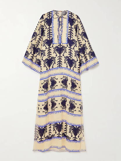 Unique Vintage Wildflower Print Linen Split Midi Dress