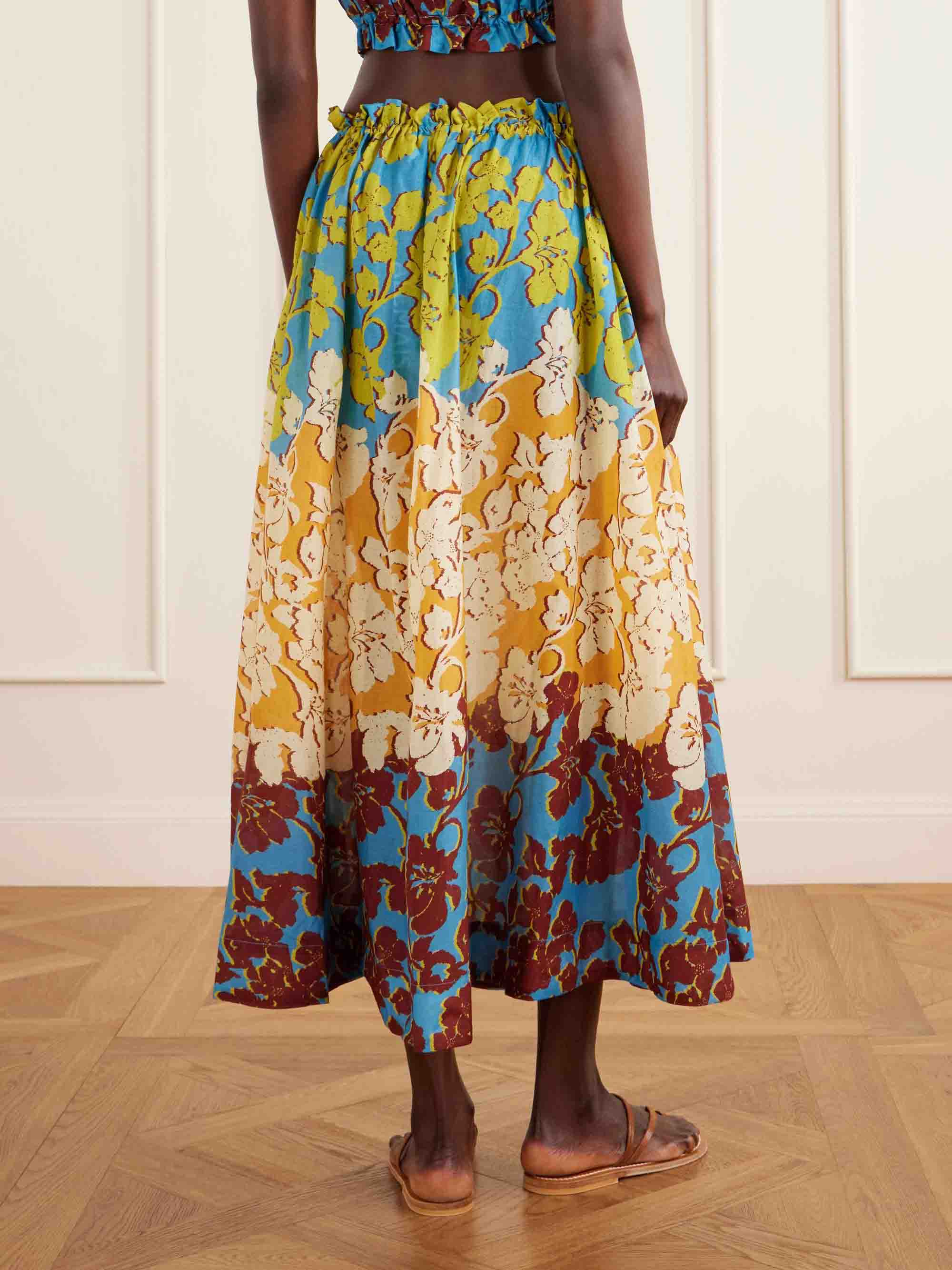Bohemian Print Backless Top And Skirt Two-Piece Set