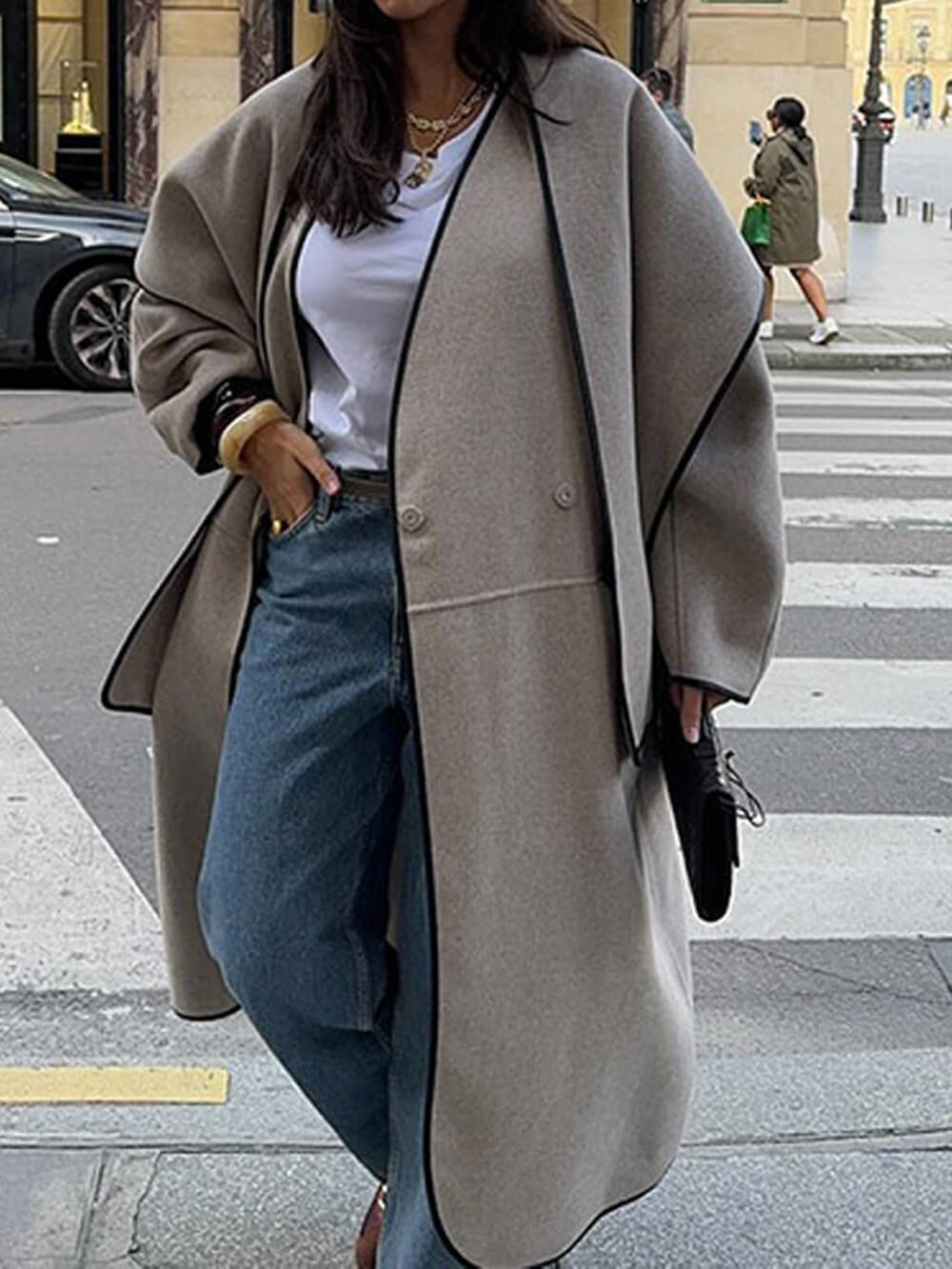 Fashion Casual Colorblock Loose-Fit Oversized Coat