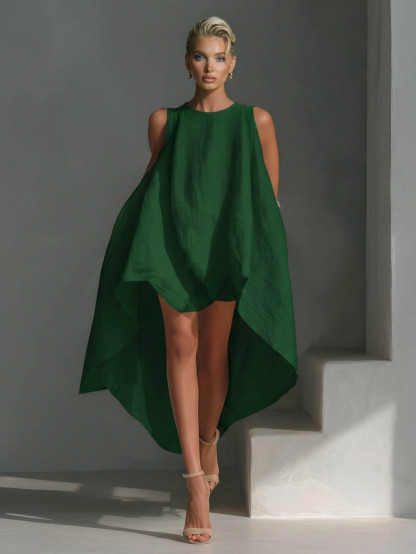 Casual Sleeveless Asymmetrical Hem Midi Dress