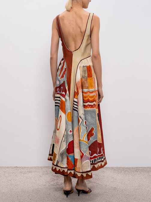 Unique Artistic Abstract Print Midi Dress