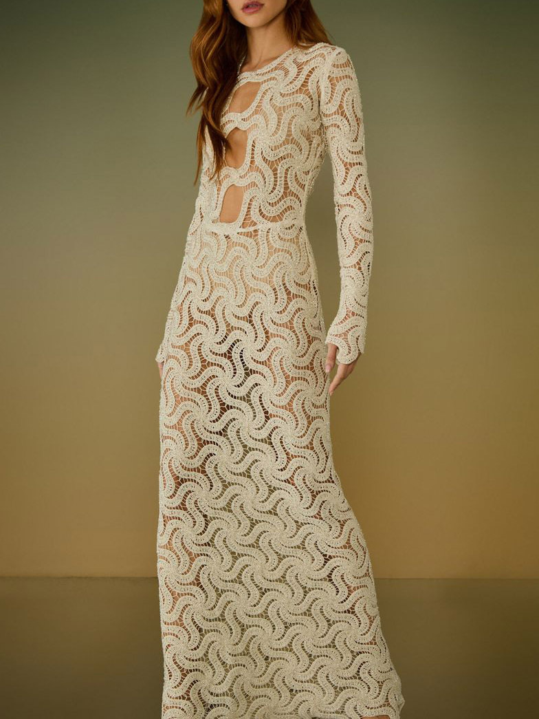 Elegant Wave Cutout Lace Maxi Dress – Likemychoice