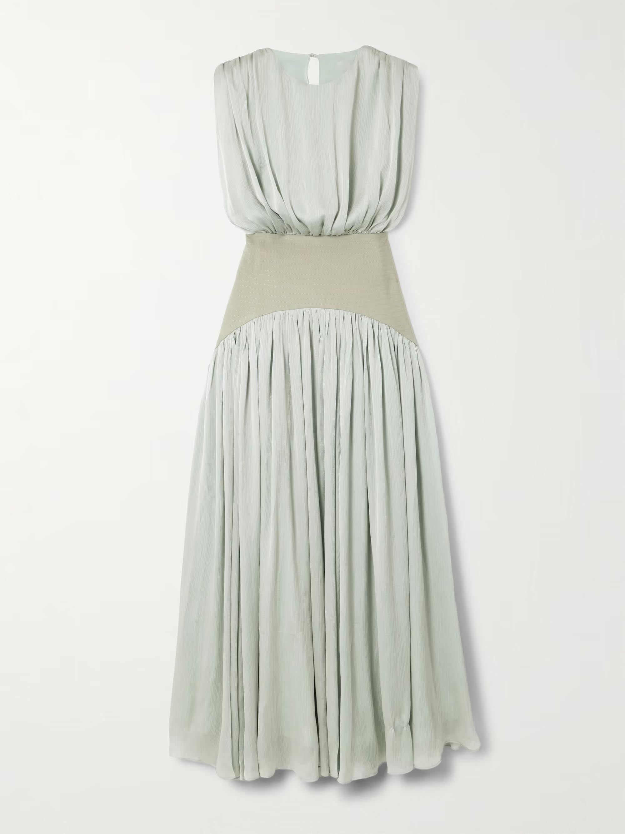 Elegant Wide Belted Pleated Sleeveless Maxi Dress