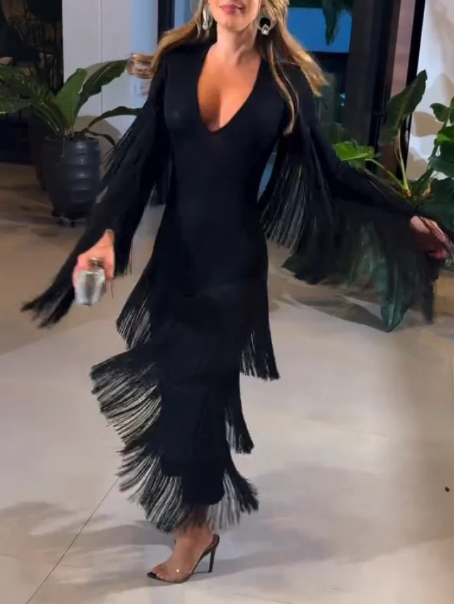Stunning Tassel V-neck Maxi Dress