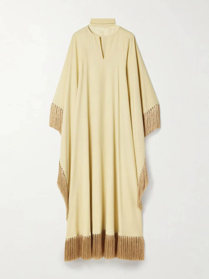 Elegant Fringed Satin Robe Maxi Dress
