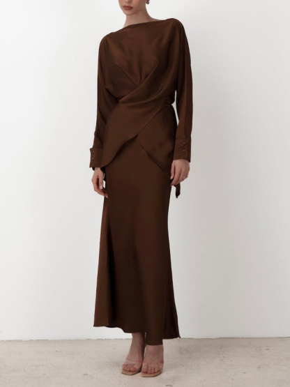 Elegant Asymmetrical Satin Long-sleeved Shirt