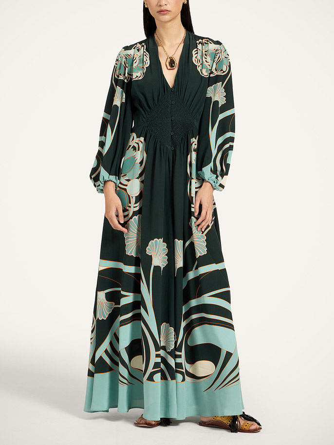 Unique Art Nouveau Style Fully Pleated Maxi Dress Cloth