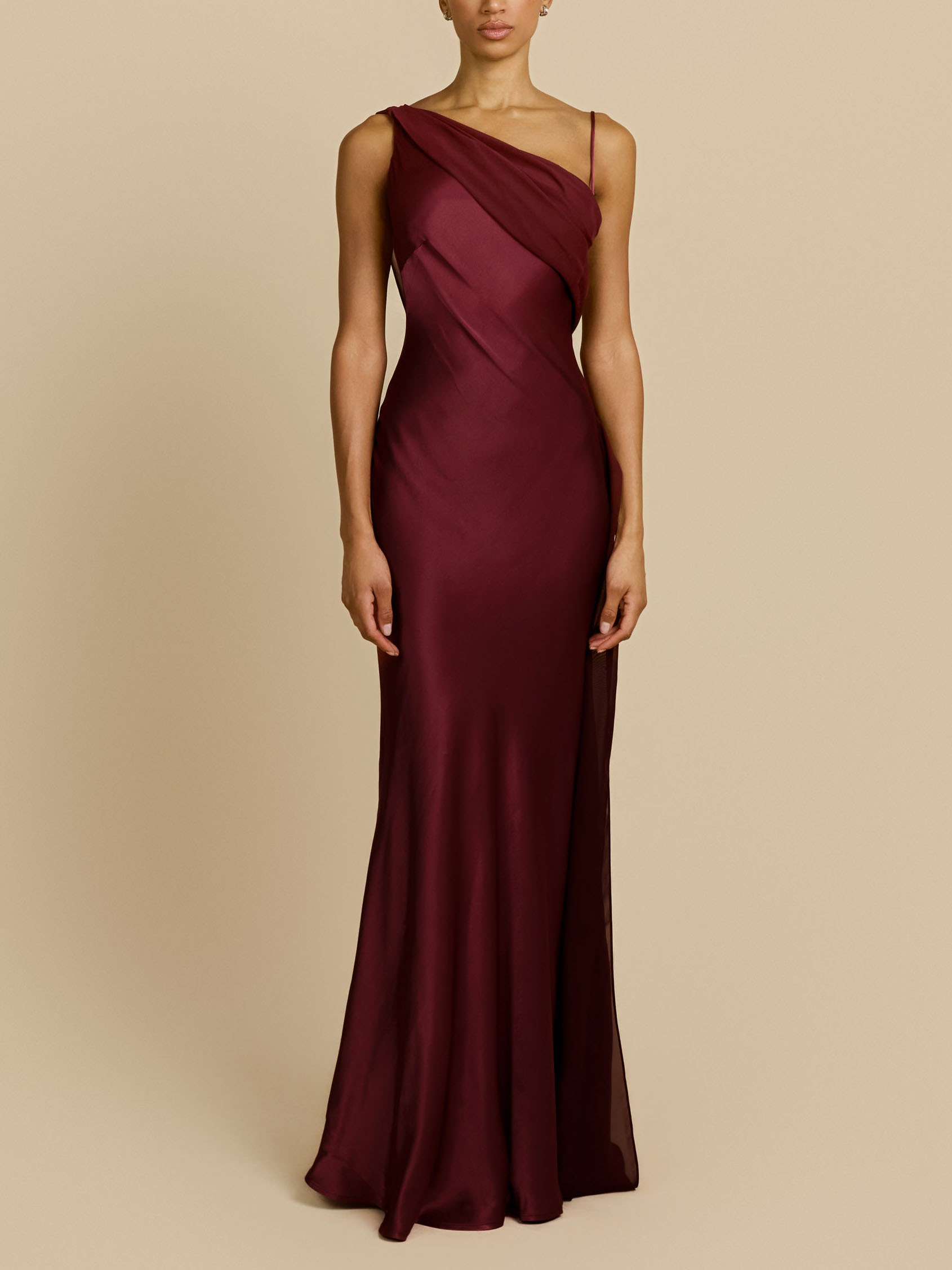 Elegant Satin Asymmetric One Shoulder Maxi Dress