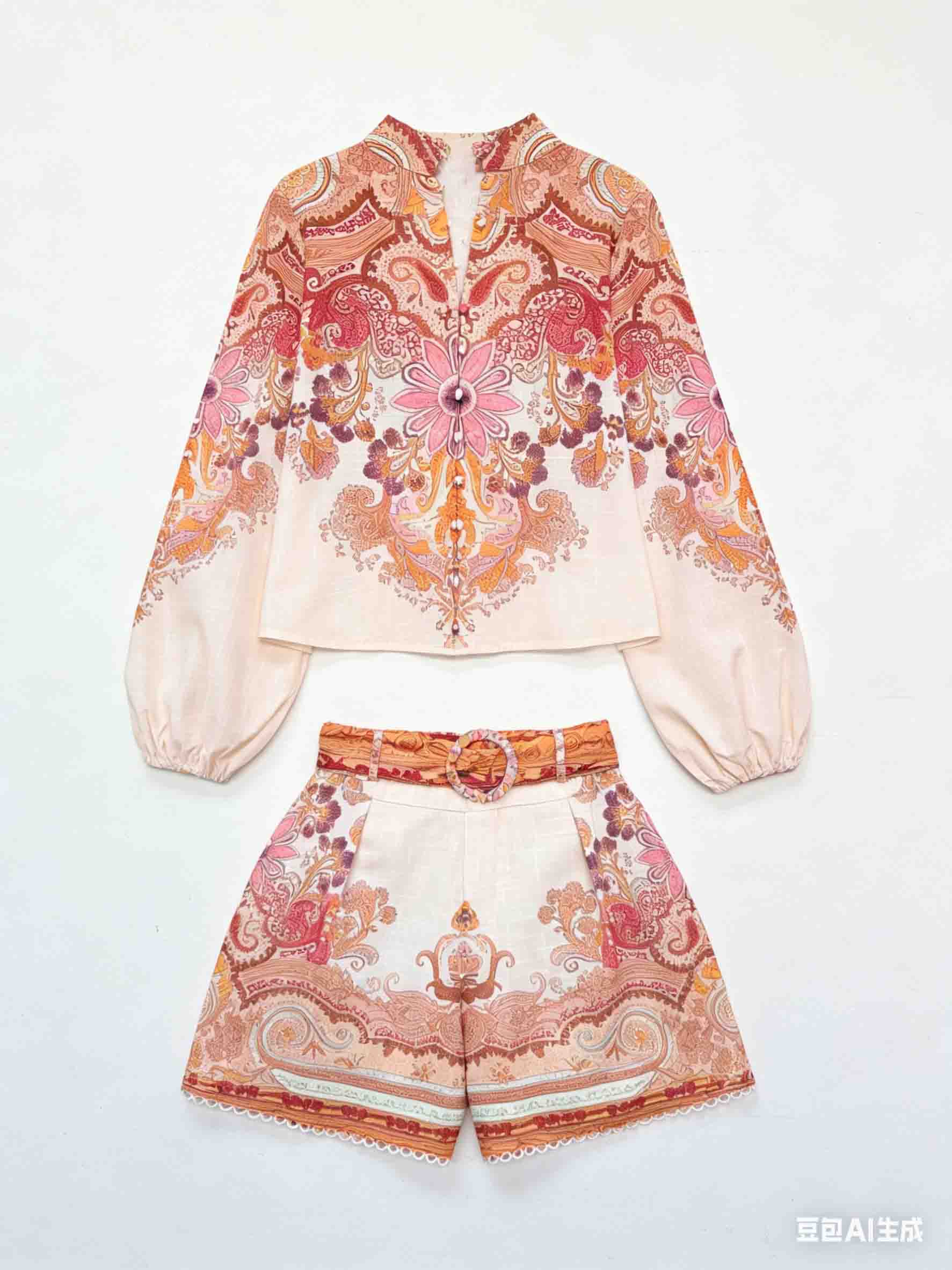 Resort Retro Paisley Print Shorts Two-Piece Set