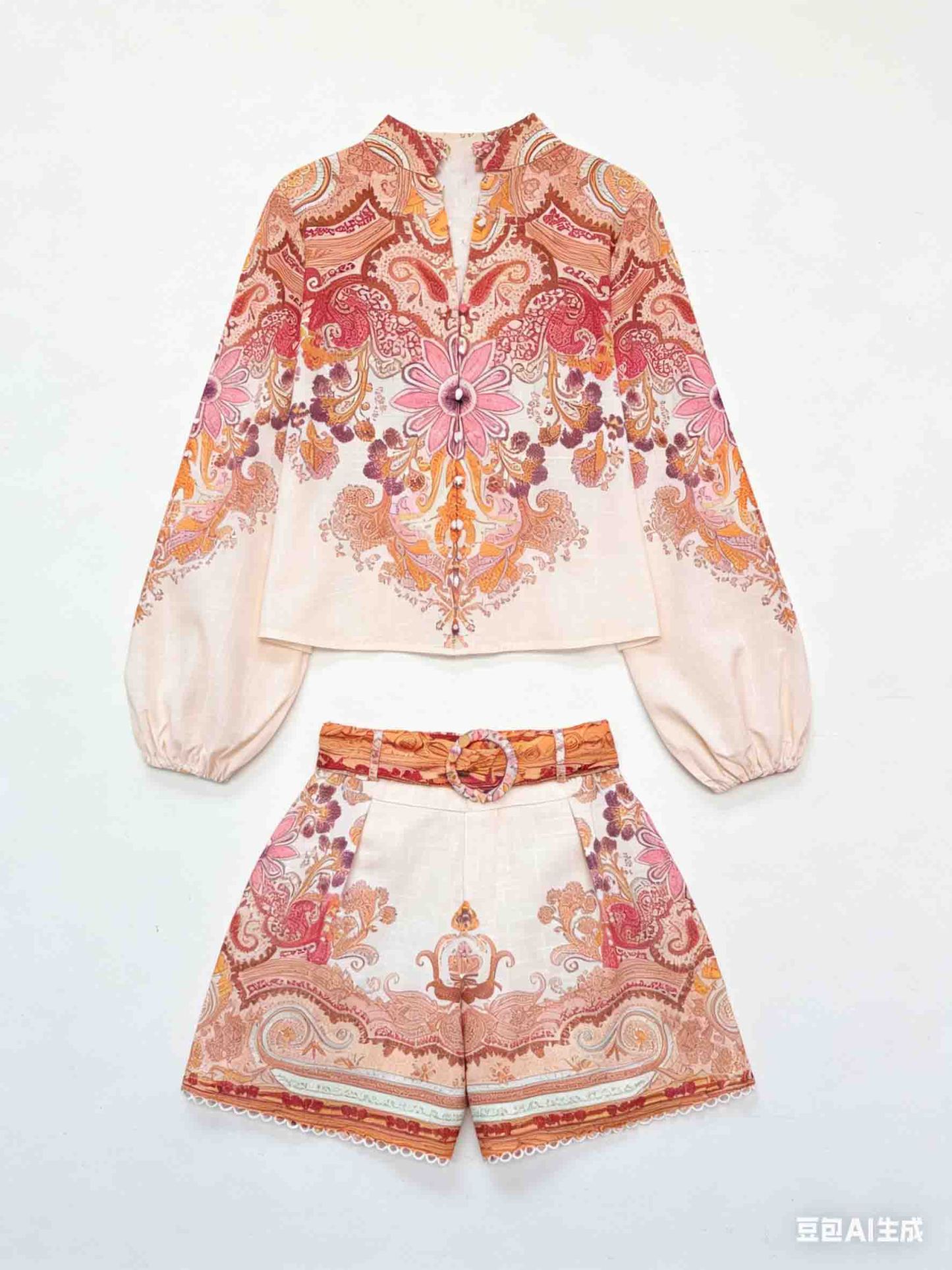 Resort Retro Paisley Print Shorts Two-Piece Set