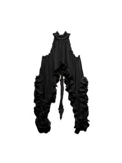 Exquisite Chiffon Ruffle Backless Asymmetric Top & Elastic Waist Relaxed Shorts Set