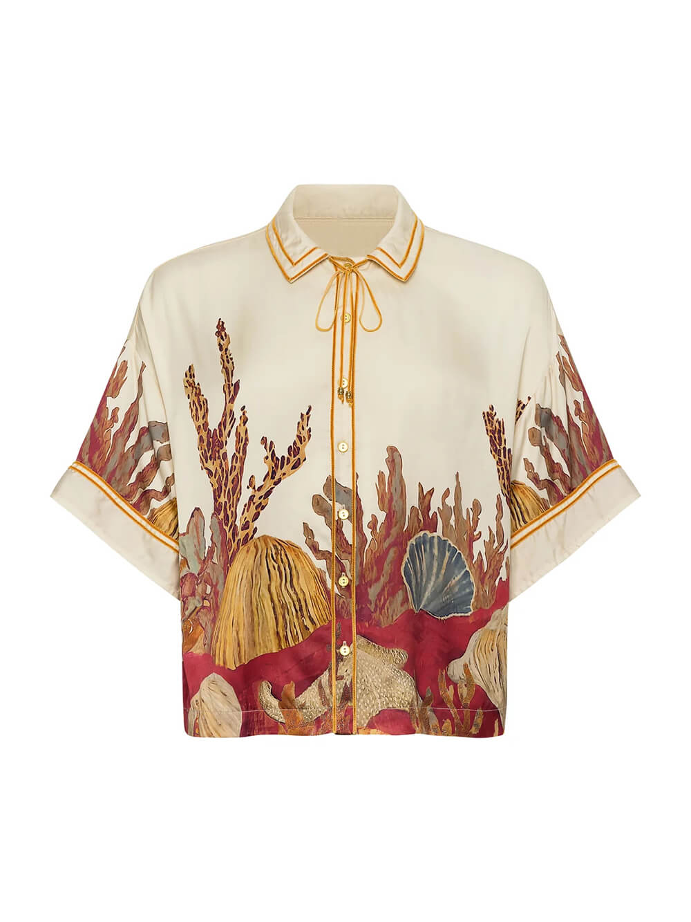 Exquisite Printed Collared Three-Quarter Sleeve Kimono Top