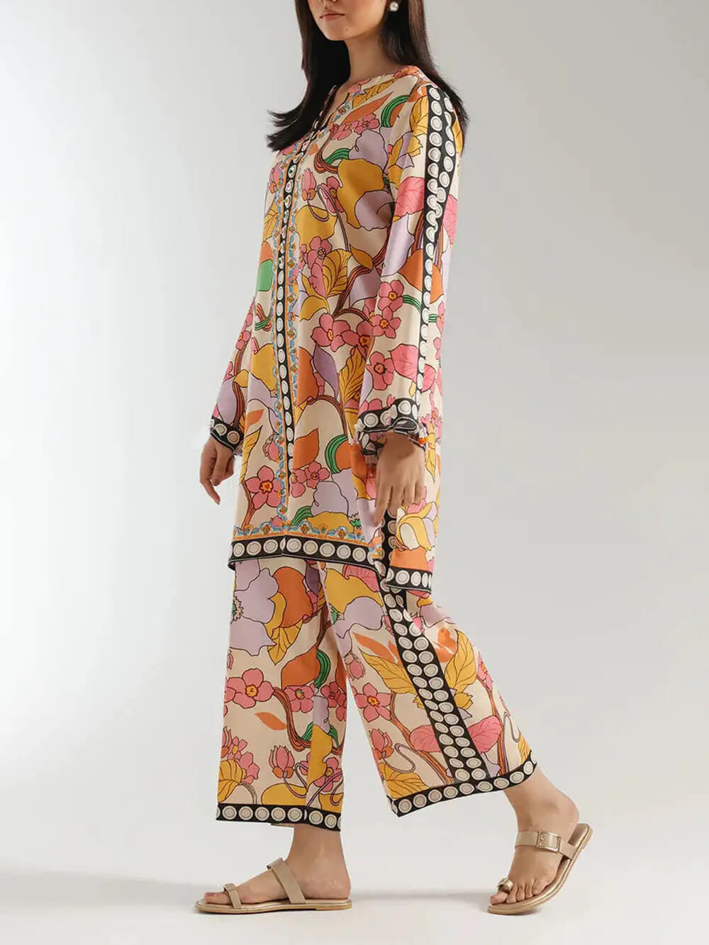 Bohemian Ethnic Print Colorblock Wide-Leg Pants