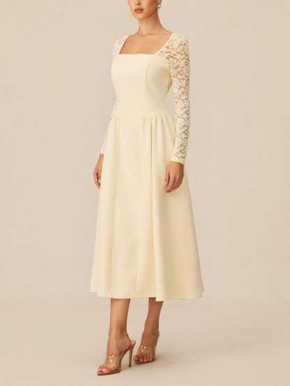 Exquisite Lace Sleeve Midi Dress