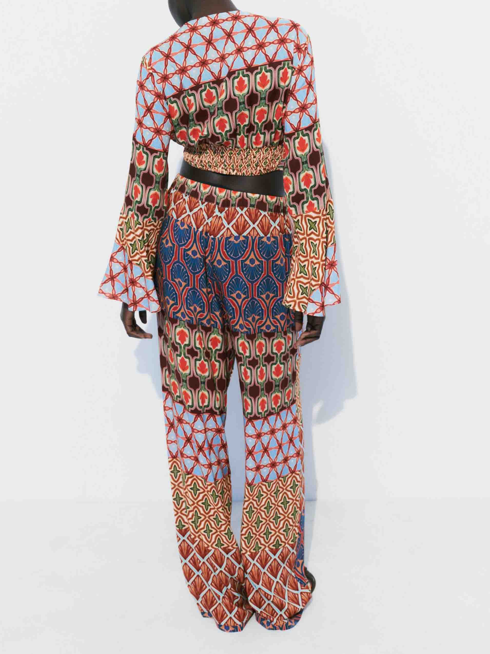 Retro Vitality Folk Style Printed Twisted Short Shirt