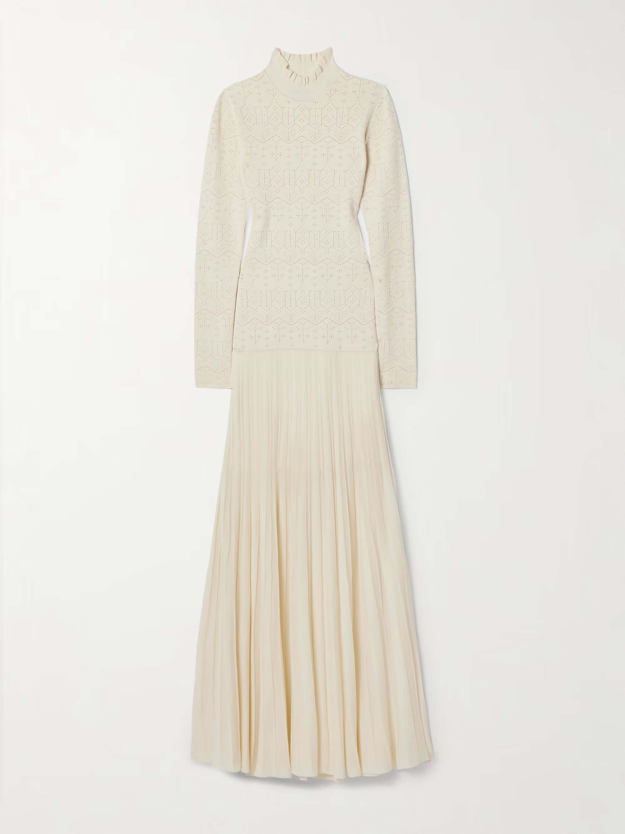 Elegant High-Neck Knitted Pleated Maxi Dress