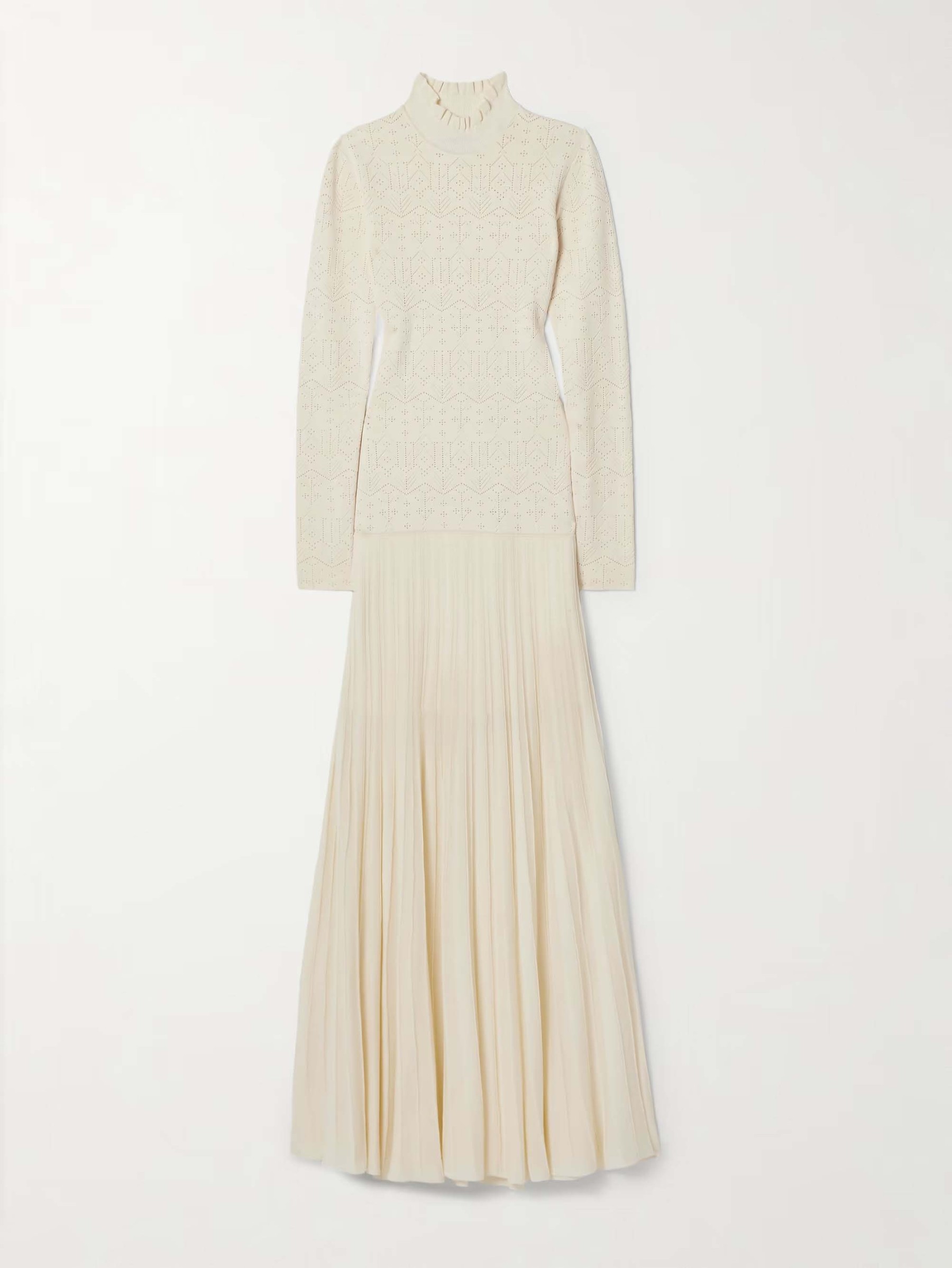 Elegant High-Neck Knitted Pleated Maxi Dress