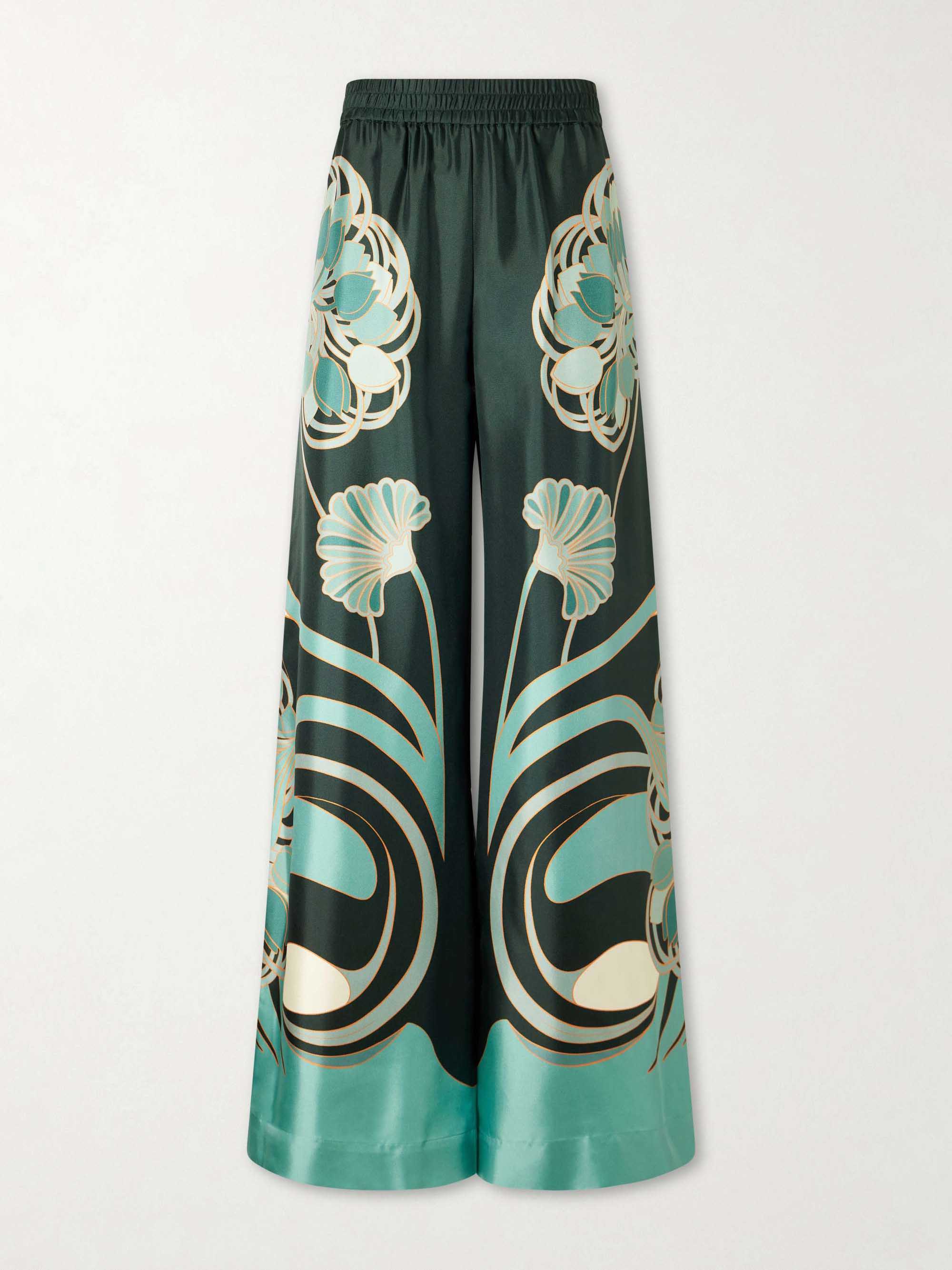 Retro Artistic Print Fringe Trim Asymmetrical Top & Pants Two-Piece Set
