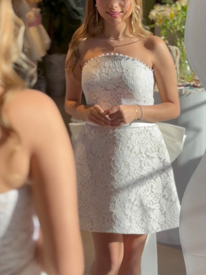 Elegant Strapless Lace Bow Mini Dress