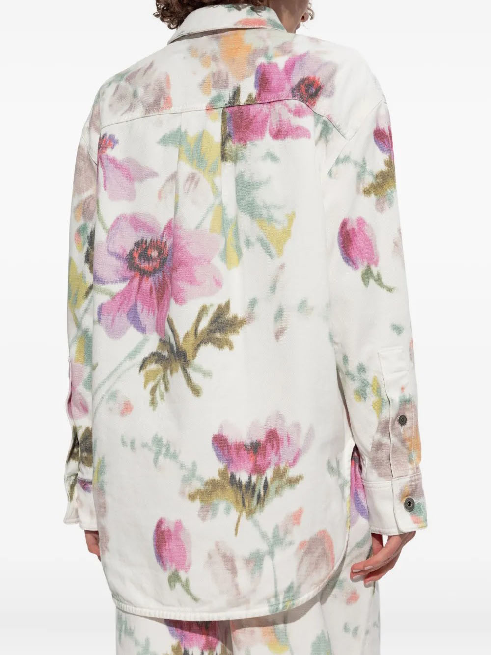 Elegant Neutral Floral Print Button-Down Shirt