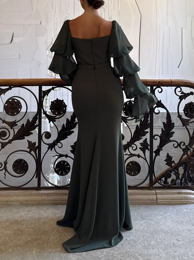Elegant Square Neck Evening Maxi Dress