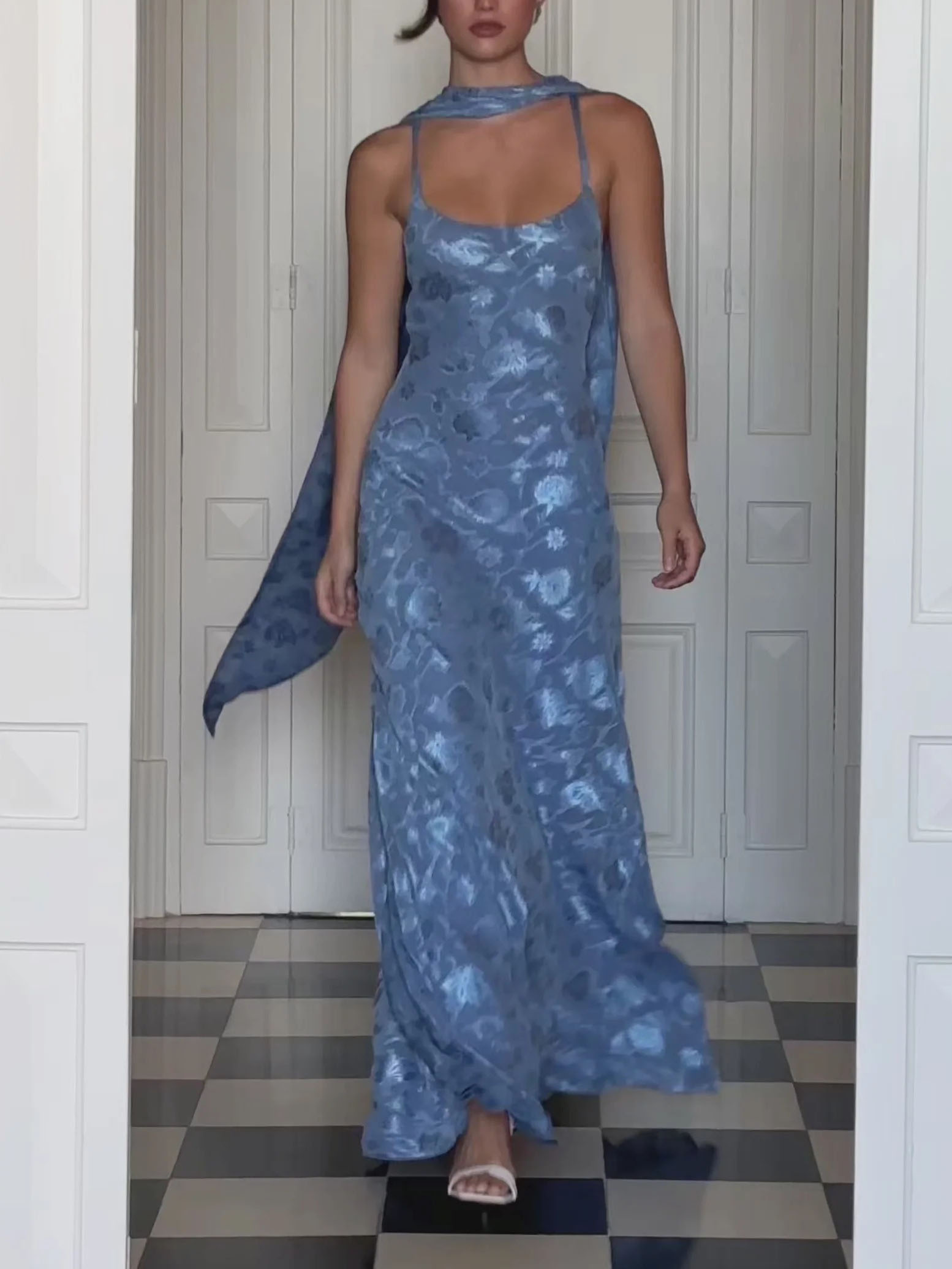 Elegant Satin Jacquard Maxi Dress