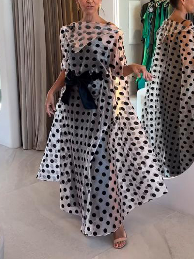 Elegant Polka Dot Print Maxi Dress