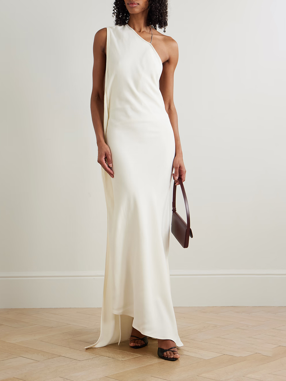 Elegant One-Shoulder Backless Embellished Draped Maxi Dress