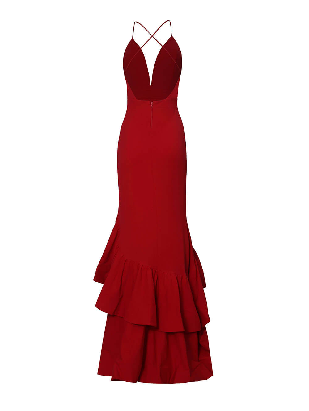 Sexy Deep V-Neck Ruffled Layered Mermaid Maxi Dress