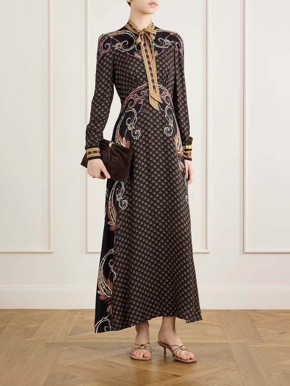 Modern Unique Bow Print Satin Maxi Dress