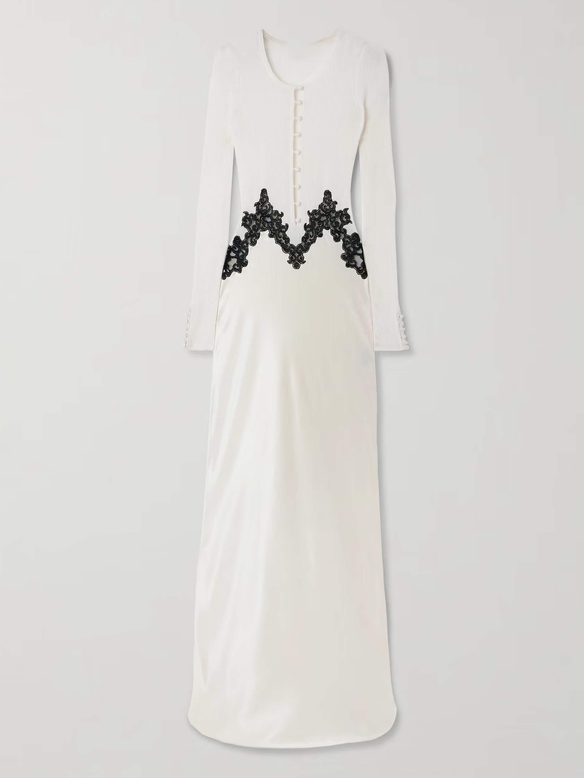Elegant Contrast-Lace Ribbed Top And Satin Maxi Dress