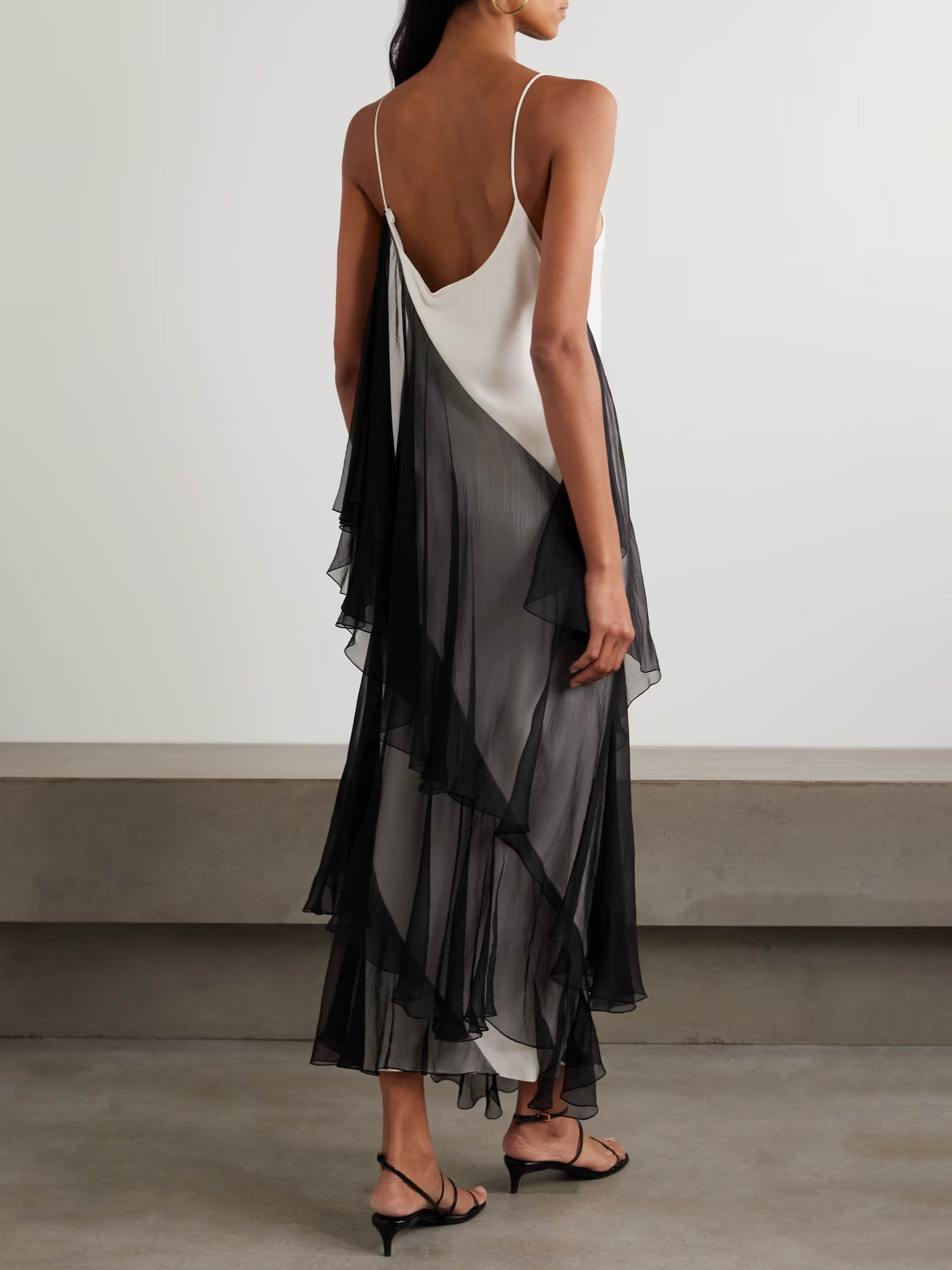 Asymmetrical Ruffled Two-tone Maxi Dress
