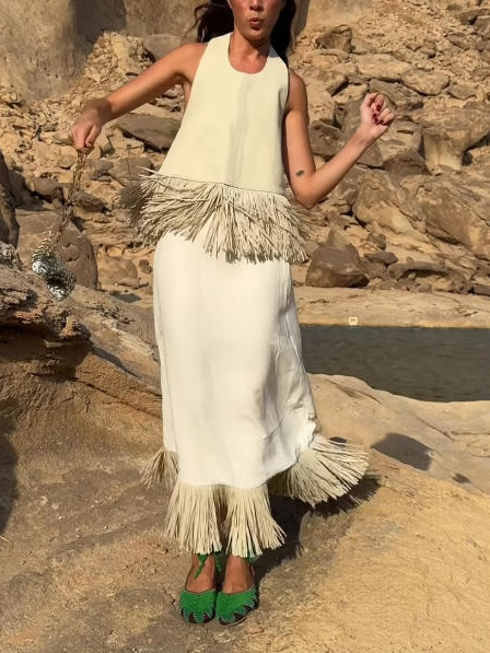Elegant Tassel High-Waisted Midi Skirt