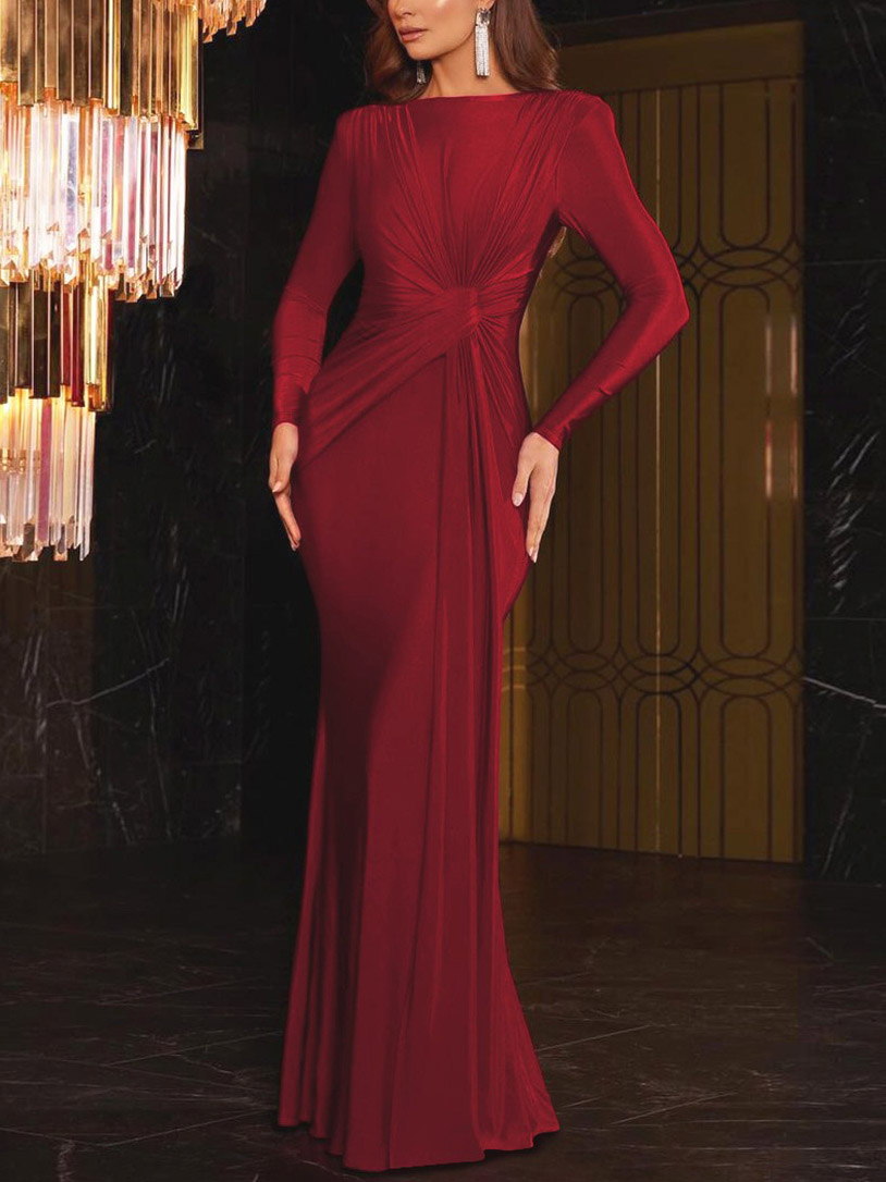 Elegant Pleated Sheath Waist Maxi Dress