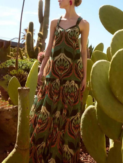 Bohemian Vintage Printed Cape Draped Maxi Dress