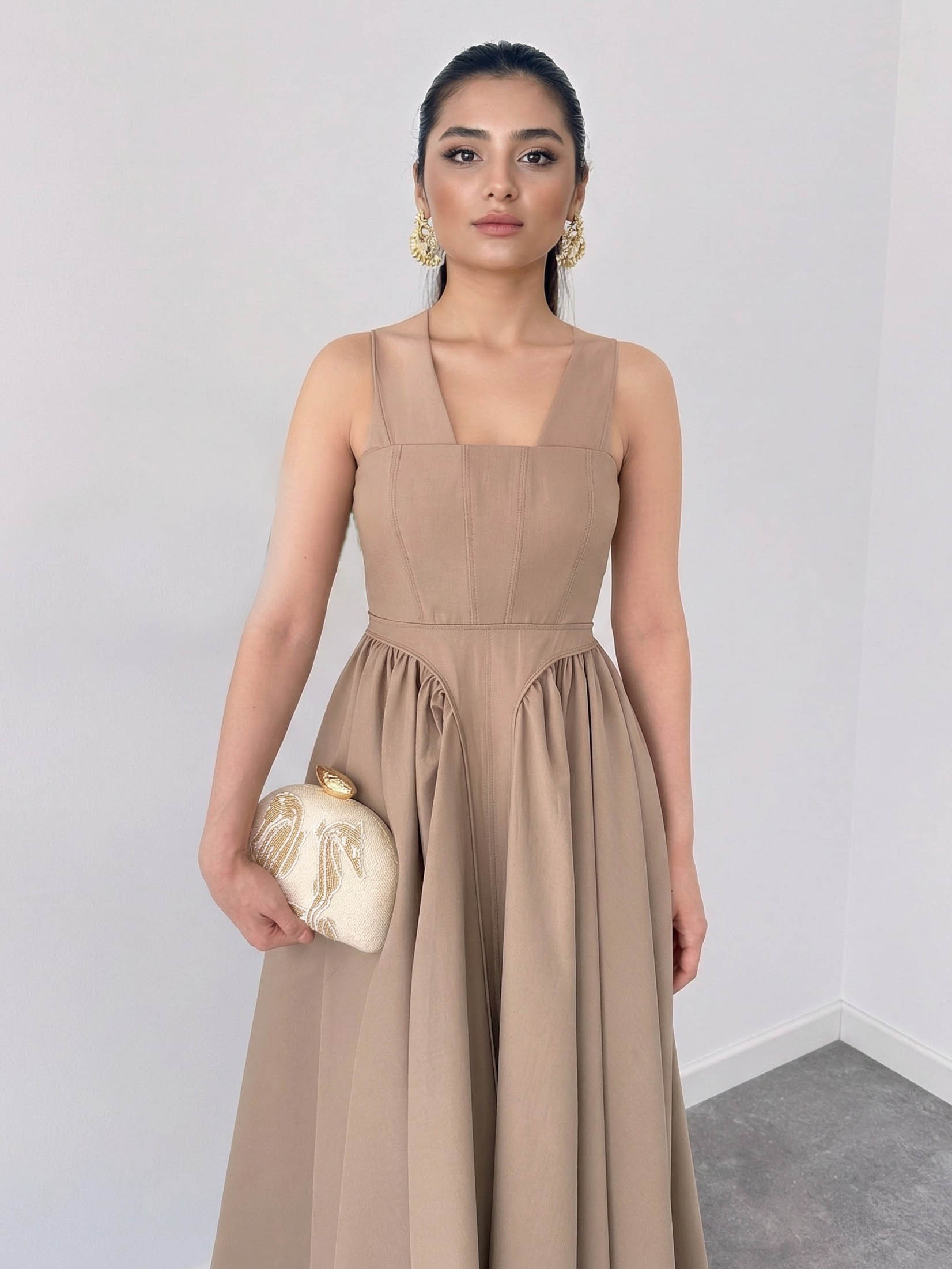 Elegant Strapless A-line Party Midi Dress