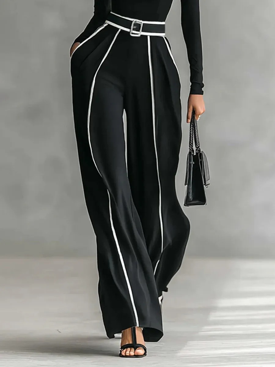 Elegant High Neck Slim Fit Long Sleeve Top Two-Piece Set